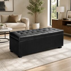 Storage Ottoman Blanket Box 97cm Black Lift-Top Furniture Living Room Footrest