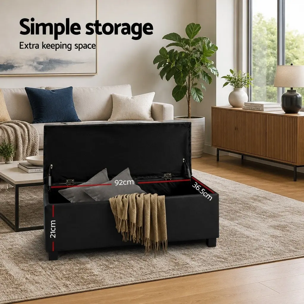 Ottoman Storage Box Faux Leather Lift Top Black 97cm Multifunctional Furniture Living Room Footrest