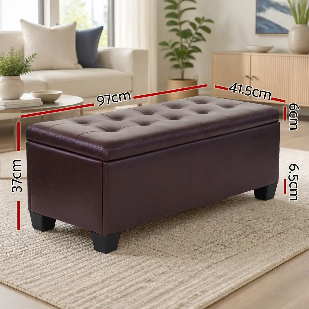 Storage Ottoman Faux Leather 97cm Brown Lift-Up Lid Furniture