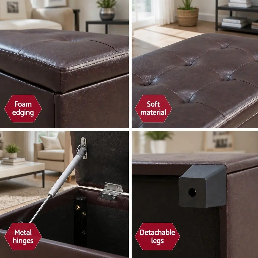 Storage Ottoman Faux Leather 97cm Brown Lift-Up Lid Furniture