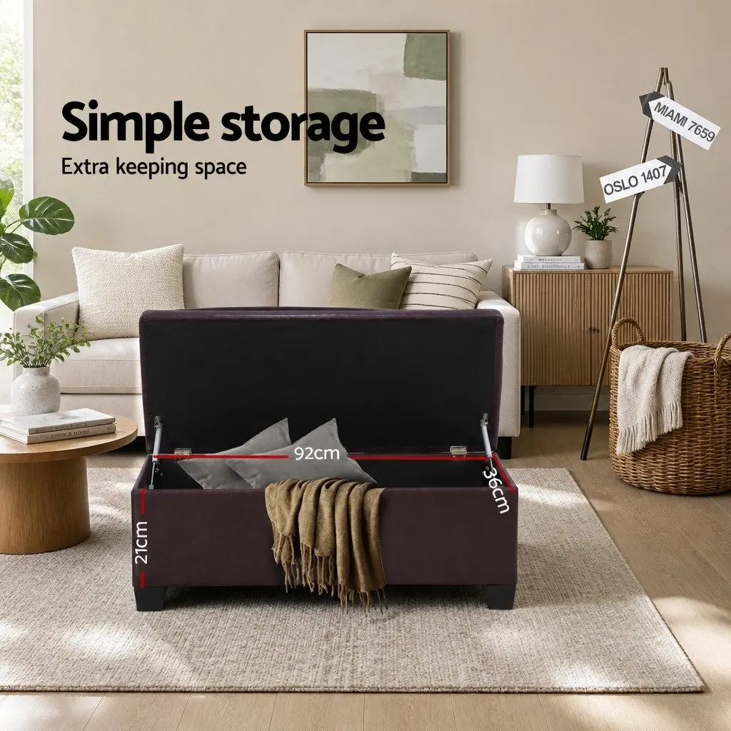 Storage Ottoman Faux Leather 97cm Brown Lift-Up Lid Furniture