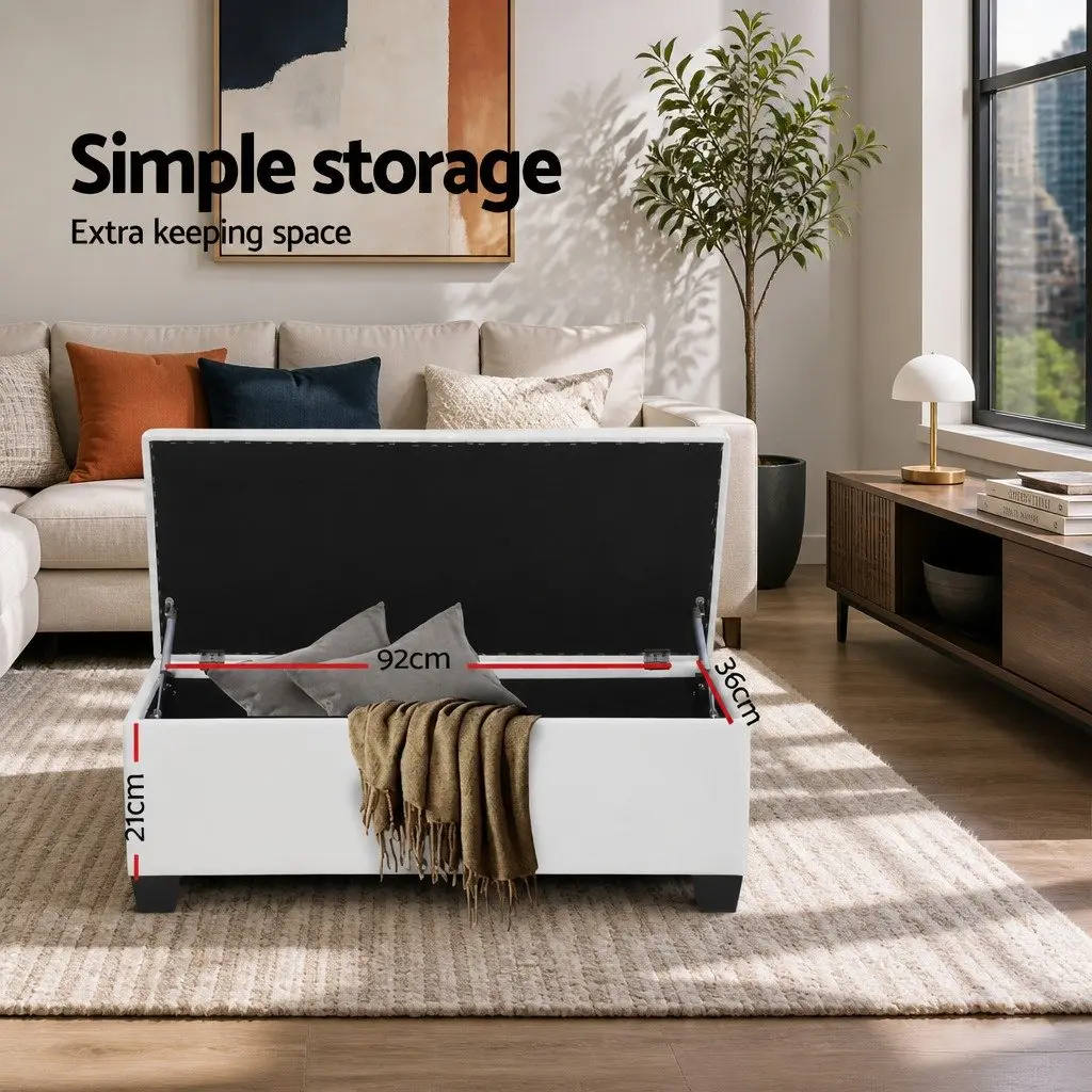 Storage Ottoman Faux Leather 97cm White Lift-Up Lid Footstool