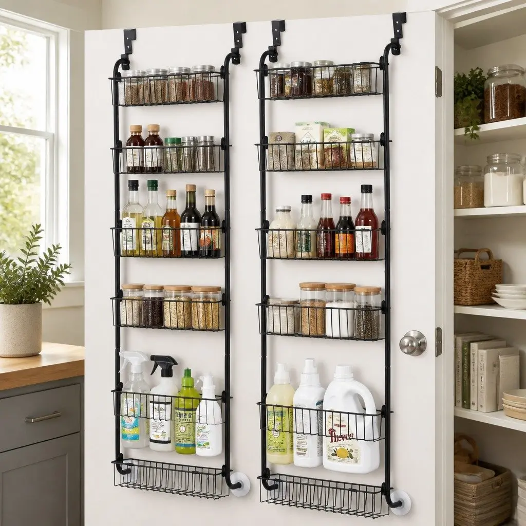 Over Door Storage Organiser 6-Tier Metal Rack Hanger Hook Black Set of 2