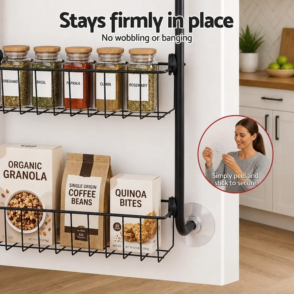 Over Door Storage Organiser 6-Tier Metal Rack Hanger Hook Black Set of 2