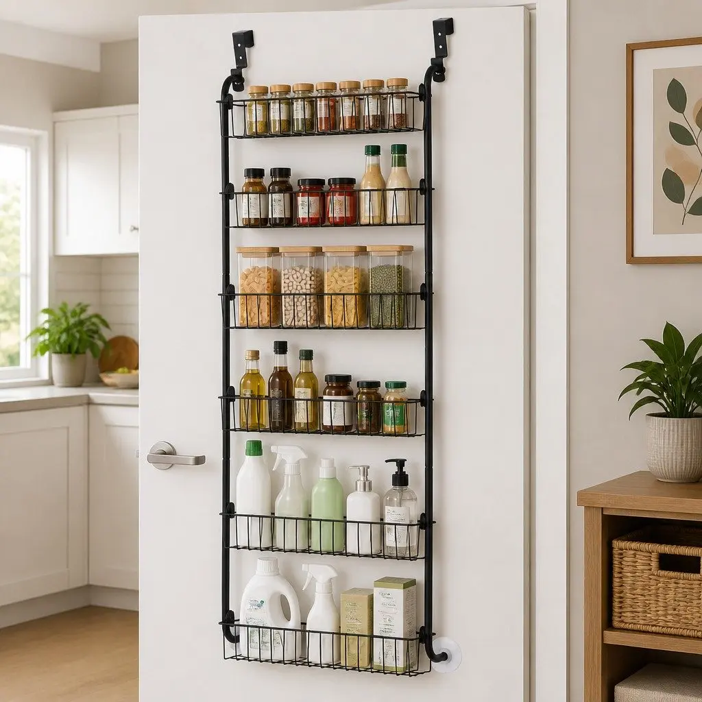 Over Door Storage Organiser Metal 6-Tier Rack 45cm x 15cm x 126cm Black