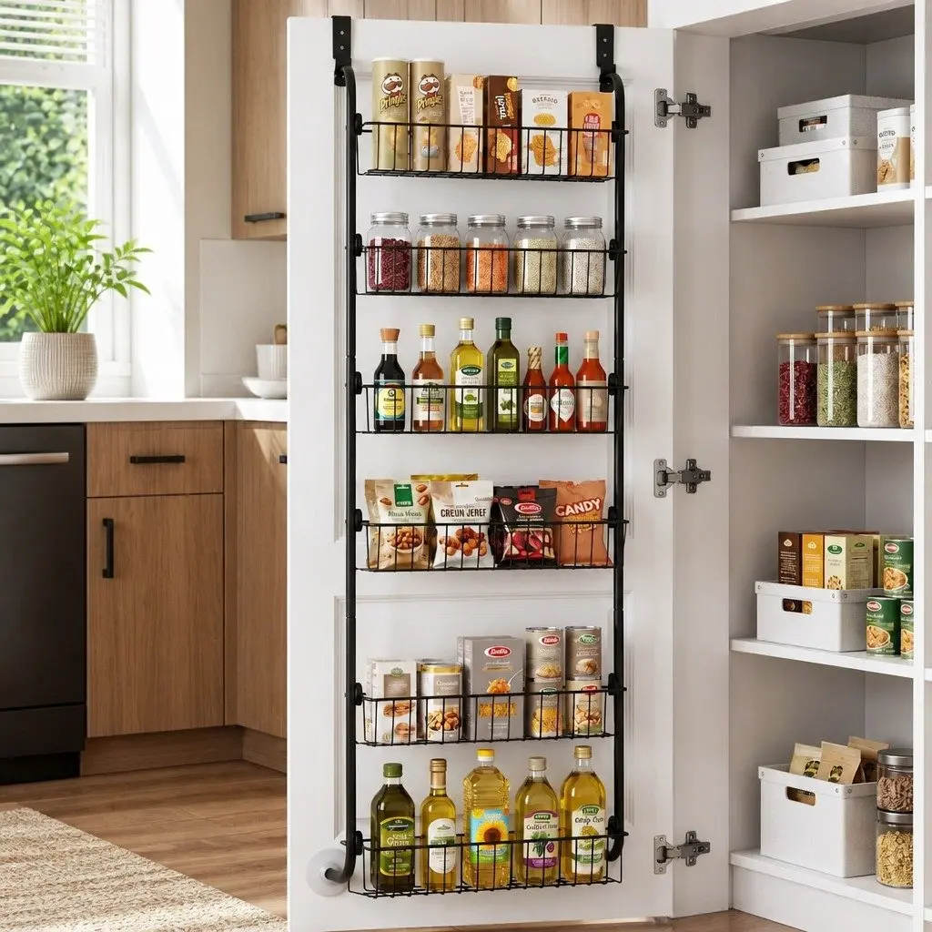Over Door Storage Organiser Metal 6-Tier Rack 45cm x 15cm x 126cm Black