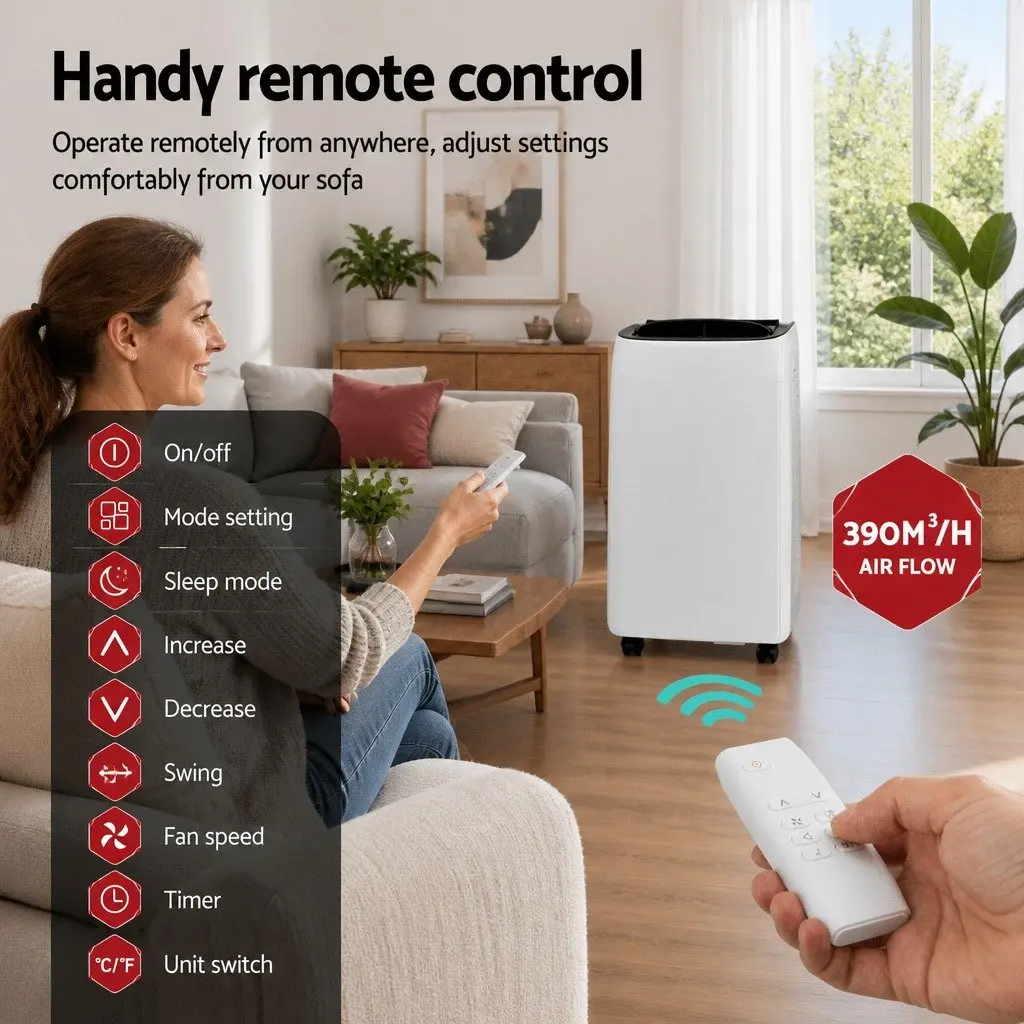 Portable Air Conditioner 3in1 White 12000BTU Cooling Dehumidifier Fan with Remote Control