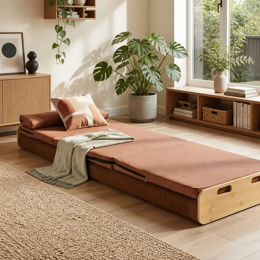 Folding Bed Frame Kraft Paper Single Brown 200cm x 60cm x 16cm 300kg Capacity