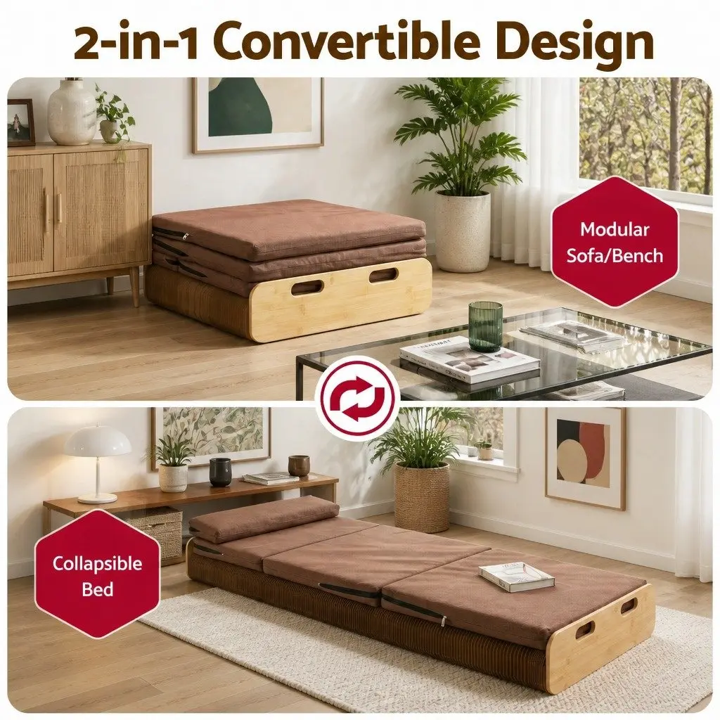 Folding Bed Frame Kraft Paper Single Brown 200cm x 60cm x 16cm 300kg Capacity