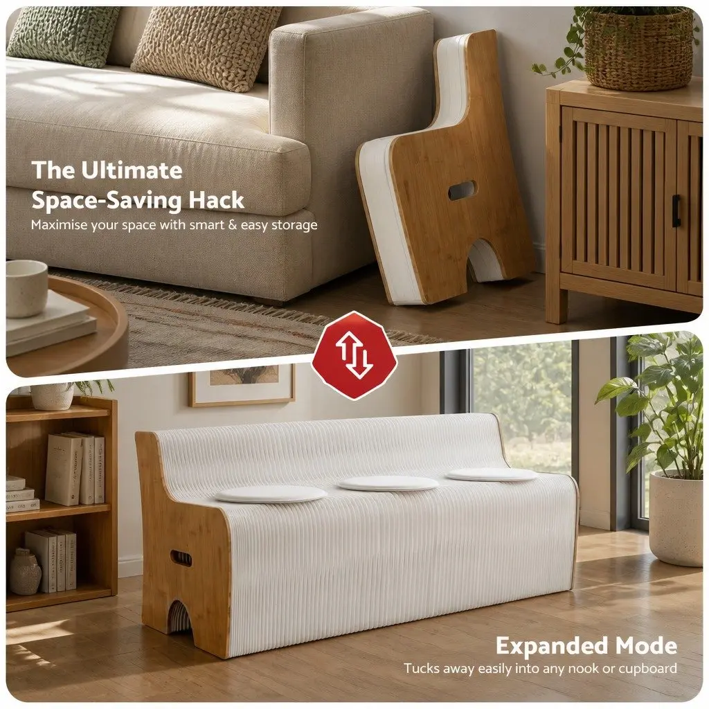 Folding Paper Sofa 3 Seater Natural Kraft Paper White with PU Cushions