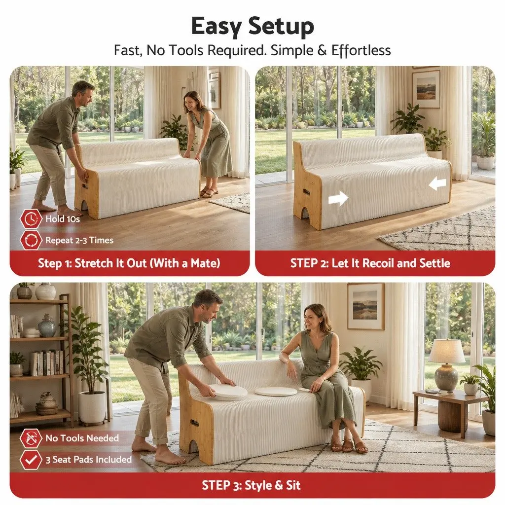 Folding Paper Sofa 3 Seater Natural Kraft Paper White with PU Cushions