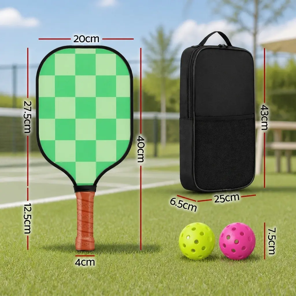 Pickleball Paddle Set Fiberglass Honeycomb Core 40cm Green Brown 2 Piece