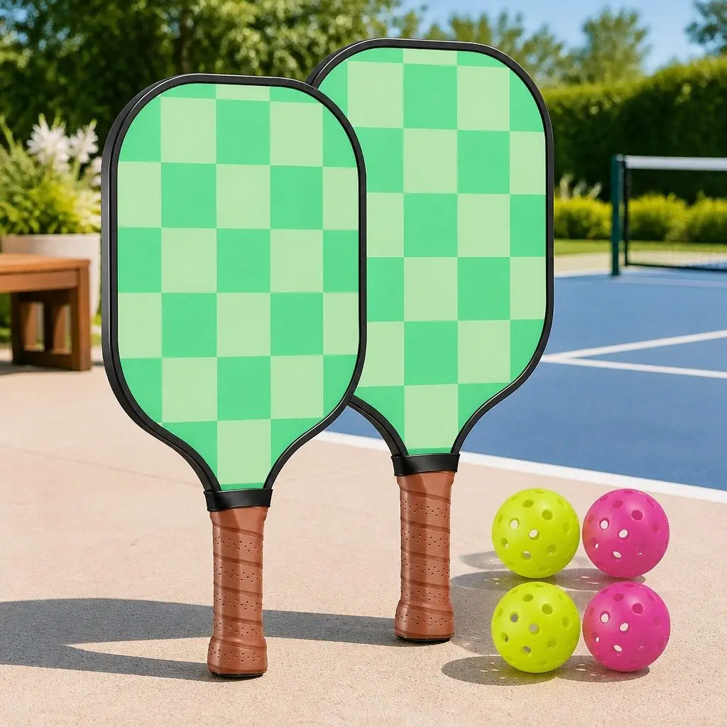 Pickleball Paddle Set Fiberglass Honeycomb Core 40cm Green Brown 2 Piece