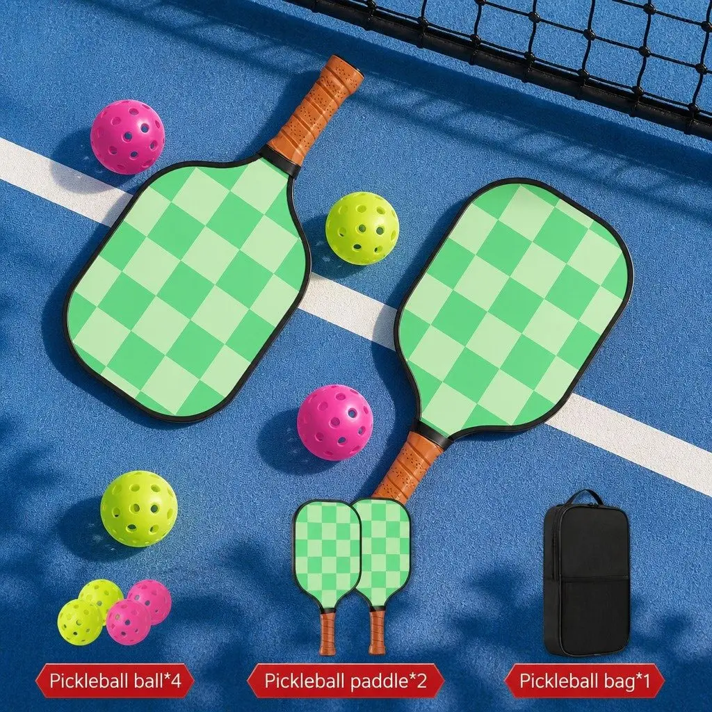 Pickleball Paddle Set Fiberglass Honeycomb Core 40cm Green Brown 2 Piece