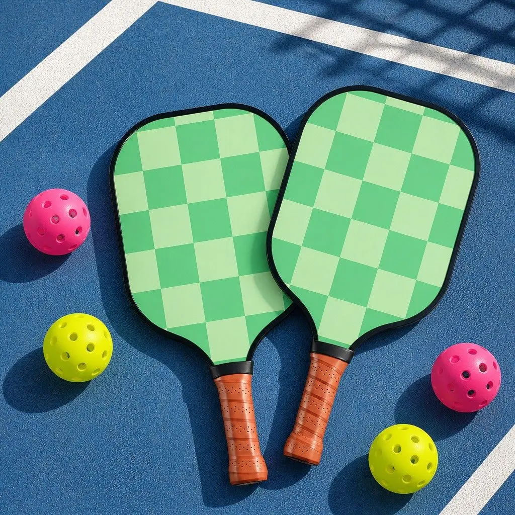 Pickleball Paddle Set Fiberglass Honeycomb Core 40cm Green Brown 2 Piece