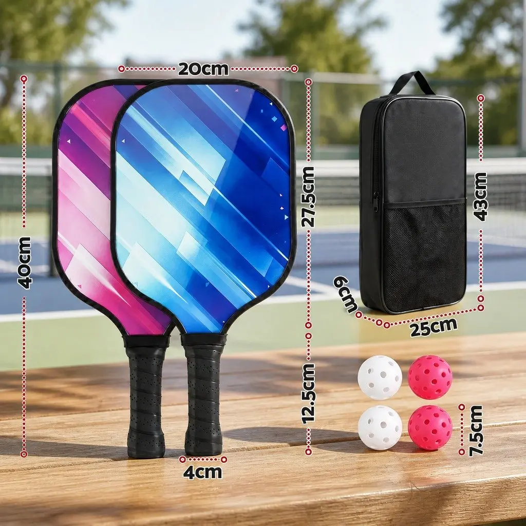 Pickleball Paddle Set Honeycomb Core Fibreglass 40 x 20 cm Blue Purple