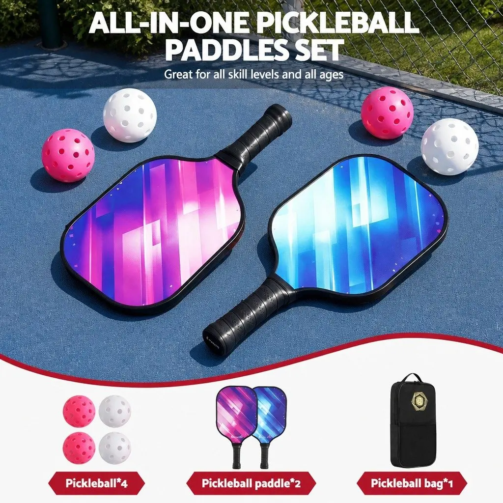 Pickleball Paddle Set Honeycomb Core Fibreglass 40 x 20 cm Blue Purple