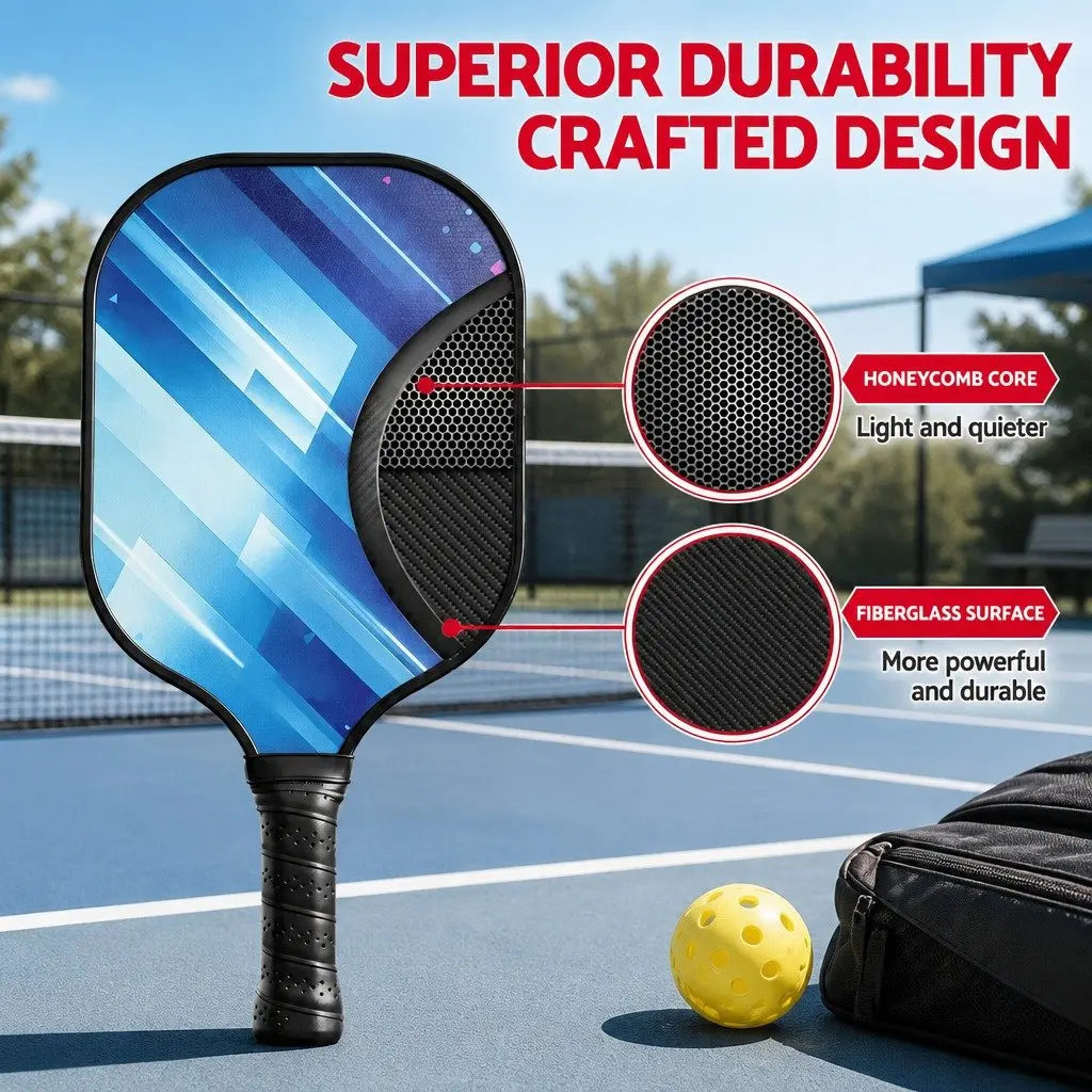Pickleball Paddle Set Honeycomb Core Fibreglass 40 x 20 cm Blue Purple