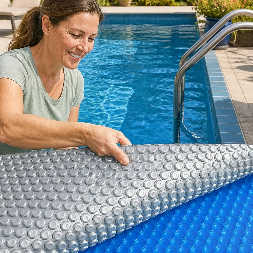 Solar Swimming Pool Cover 10m x 4.7m 400 Micron Bubble Blue Silver