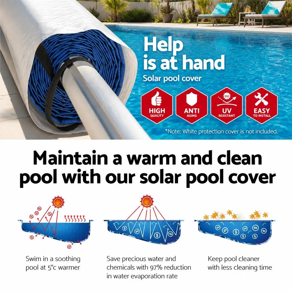Pool Cover Solar Blanket Blue Silver 10x4m 500 Micron with Adjustable Aluminium Roller Set