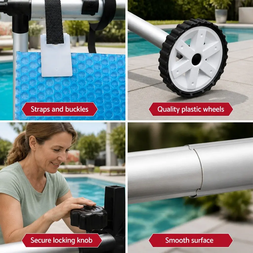 Pool Cover Solar Blanket Blue Silver 10x4m 500 Micron with Adjustable Aluminium Roller Set