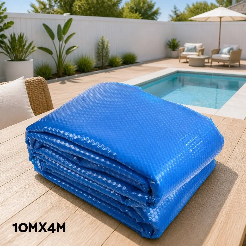 Solar Blanket Pool Cover 10x4m Blue 500 Micron with Adjustable Aluminium Roller for Effective Heat Retention and Reduced Evaporation