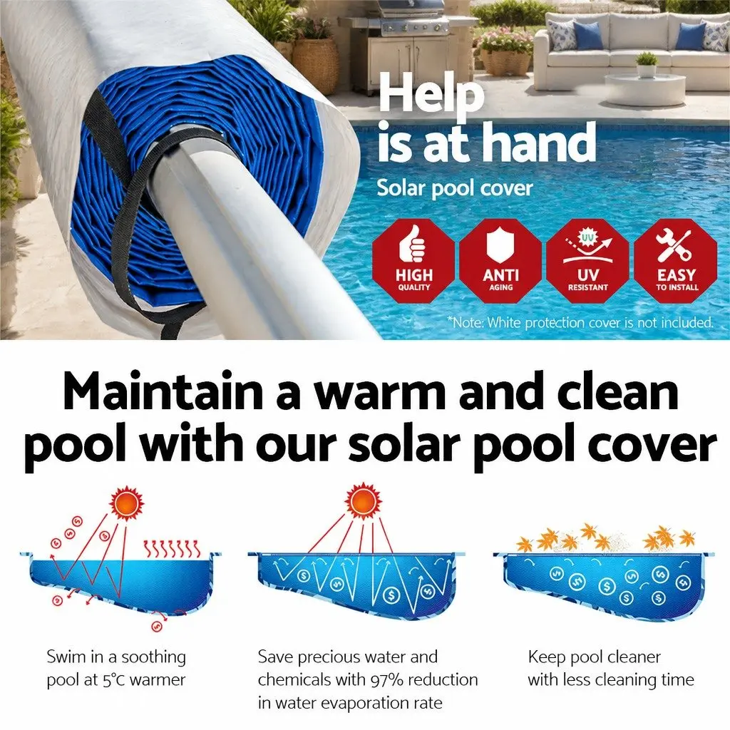 Pool Cover 10m x 4m Blue Solar Blanket 500 Micron with Aluminium Roller System