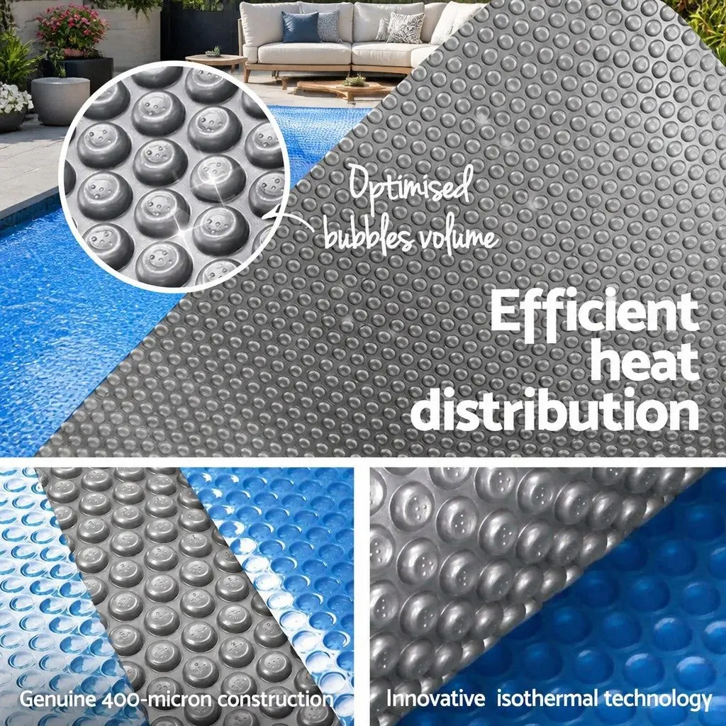 Solar Pool Cover 10x4m 500 Micron Bubble Swimming Pool Blanket Blue Silver