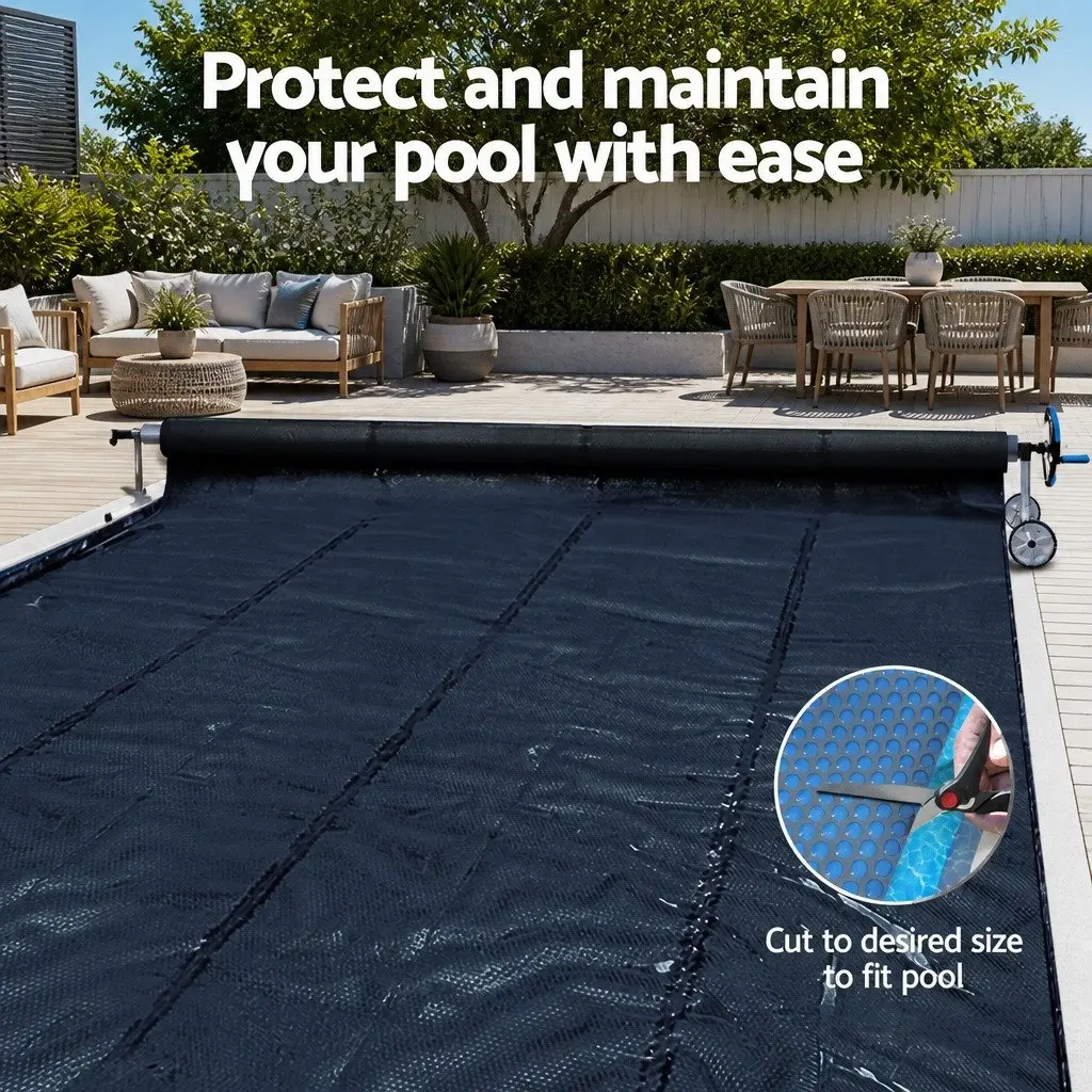Solar Pool Cover 10x4m 600 Micron with Aluminium Roller 5.55m Black Blue