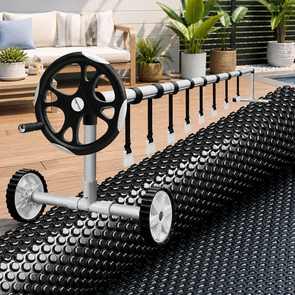 Pool Cover Solar Blanket 10x4m 600 Micron with Aluminium Roller 5.55m Black Blue