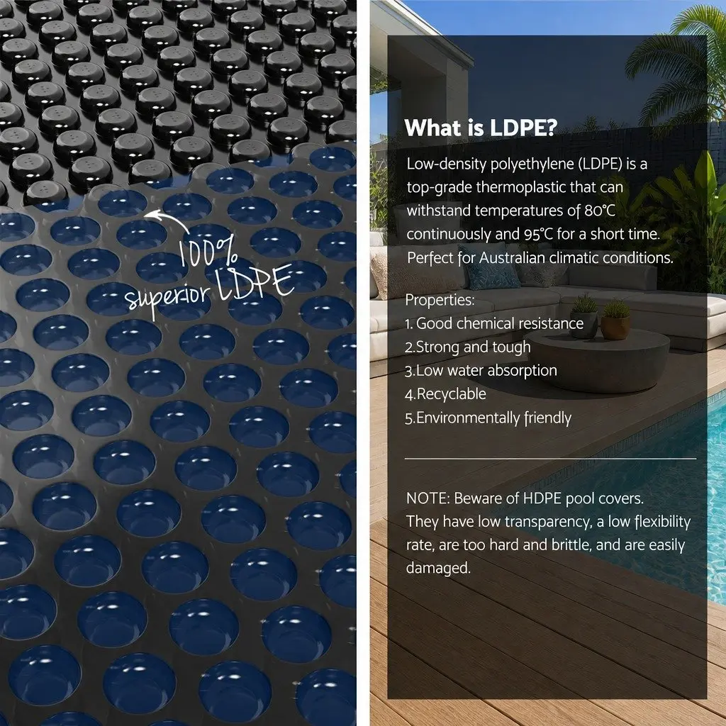 Solar Pool Cover 10m x 4m 600 Micron Dual Layer Blue Black with Adjustable Aluminium Roller 5.55m for Heating and Debris Protection