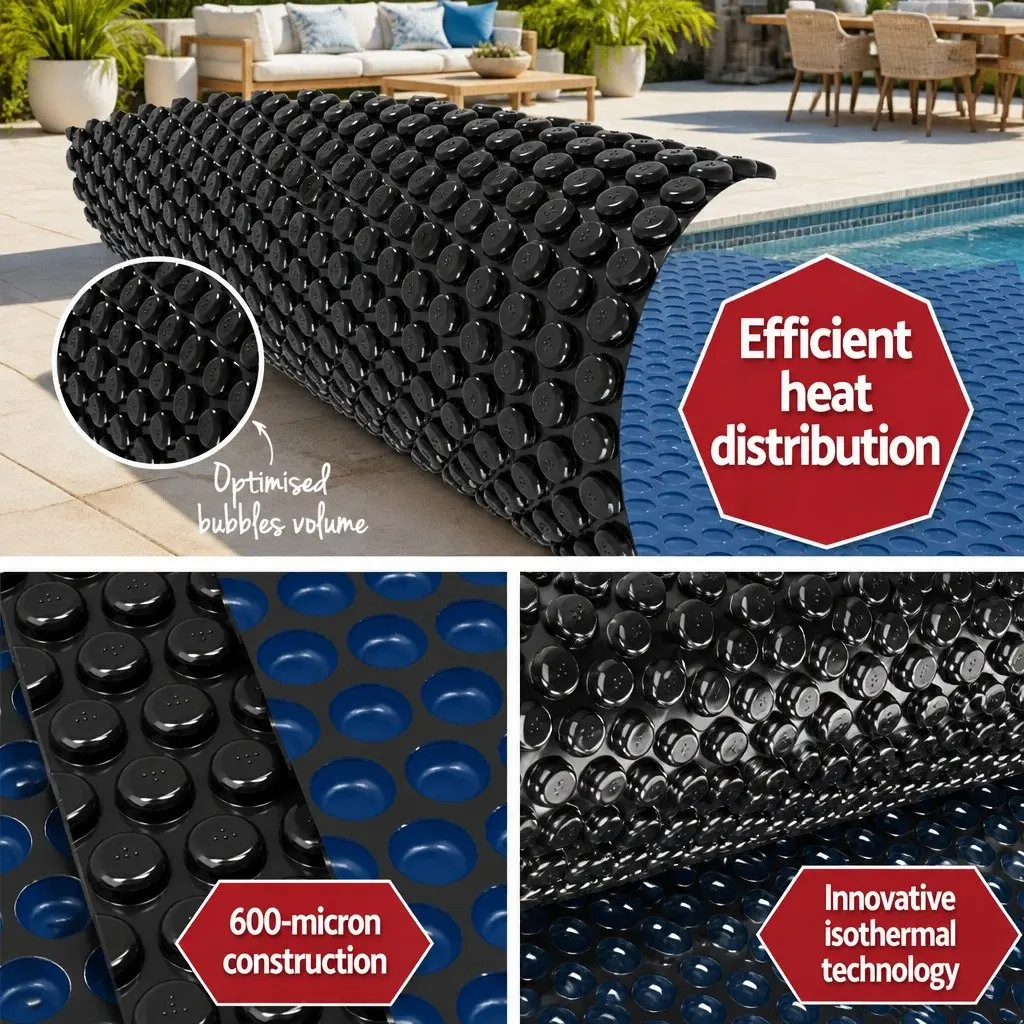 Pool Cover Solar Blanket Blue Black 10x4m 600 Micron Bubble Heat Retention