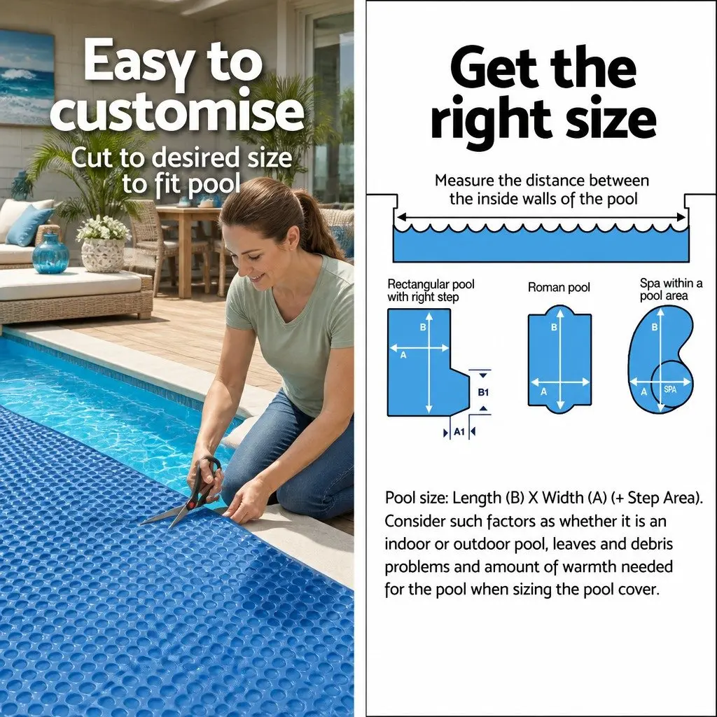 Pool Cover Solar Blanket Blue Black 10x4m 600 Micron Bubble Heat Retention