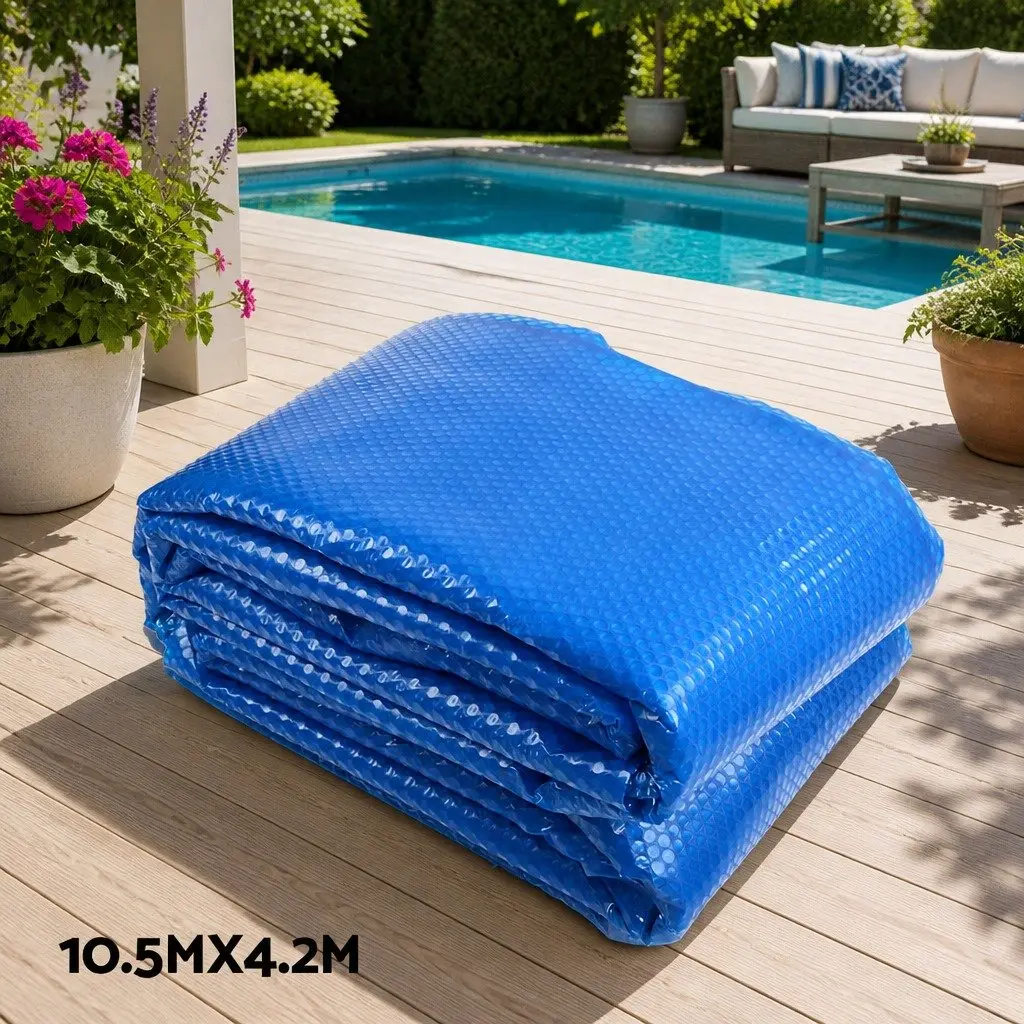 Solar Pool Cover 10.5m x 4.2m Blue Low-Density Polyethylene Blanket with Aluminium Roller 500 Micron