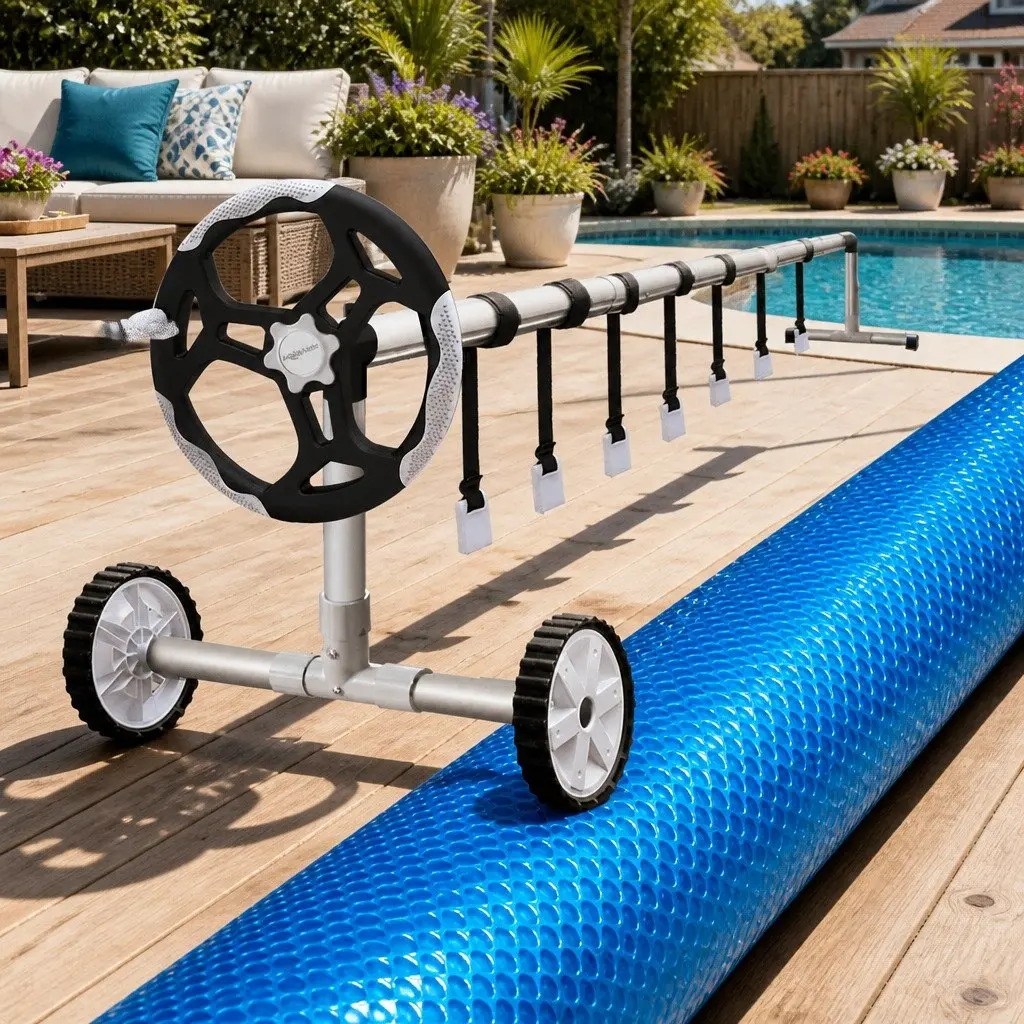 Solar Pool Cover 10.5m x 4.2m Blue Low-Density Polyethylene Blanket with Aluminium Roller 500 Micron