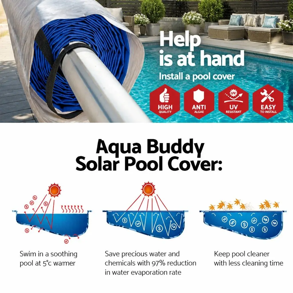 Pool Cover Solar Blanket 10.5x4.2m 500 Micron Adjustable Roller Set Blue