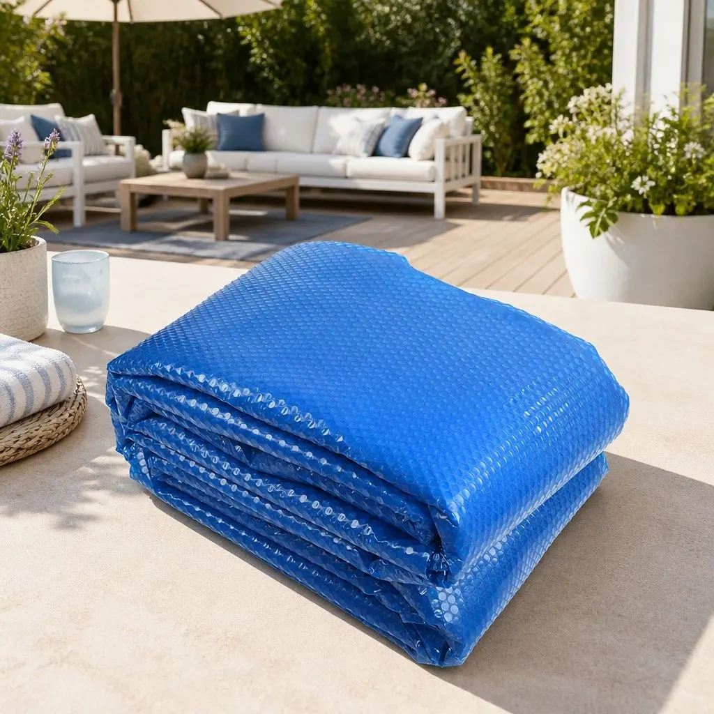 Pool Cover 10.5x4.2m Solar Blanket 500 Micron Blue with Aluminium Roller Kit
