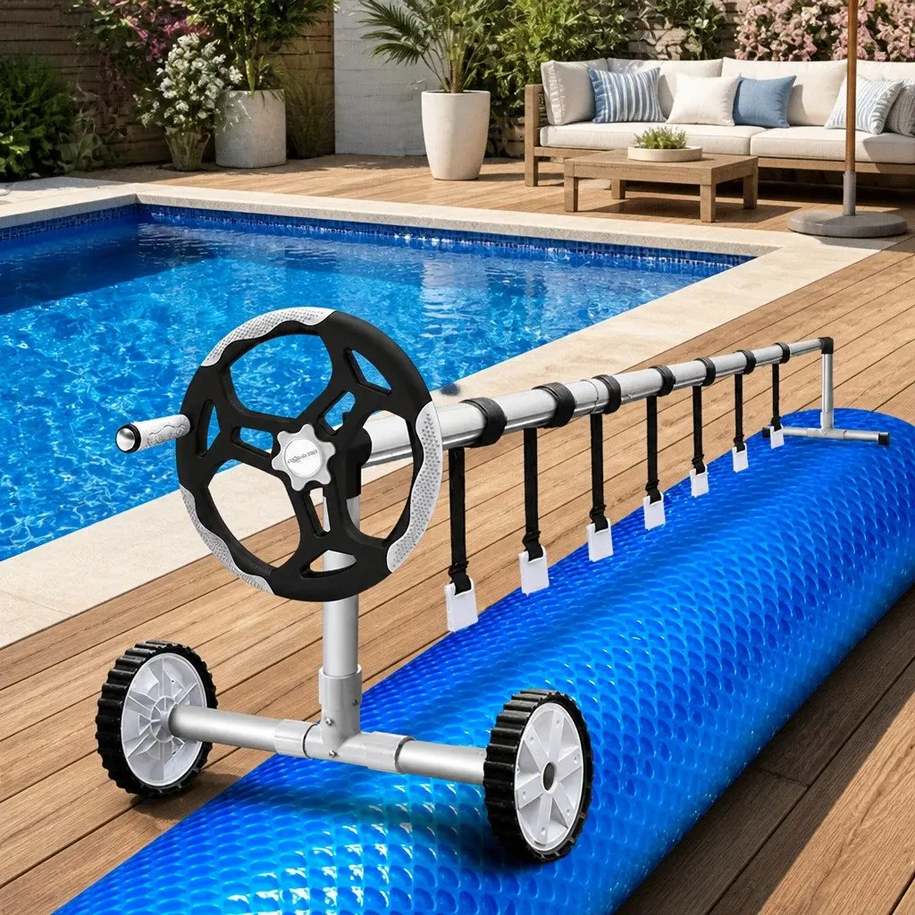 Pool Cover 500 Micron 10.5x4.2m Blue with Aluminium Roller Kit