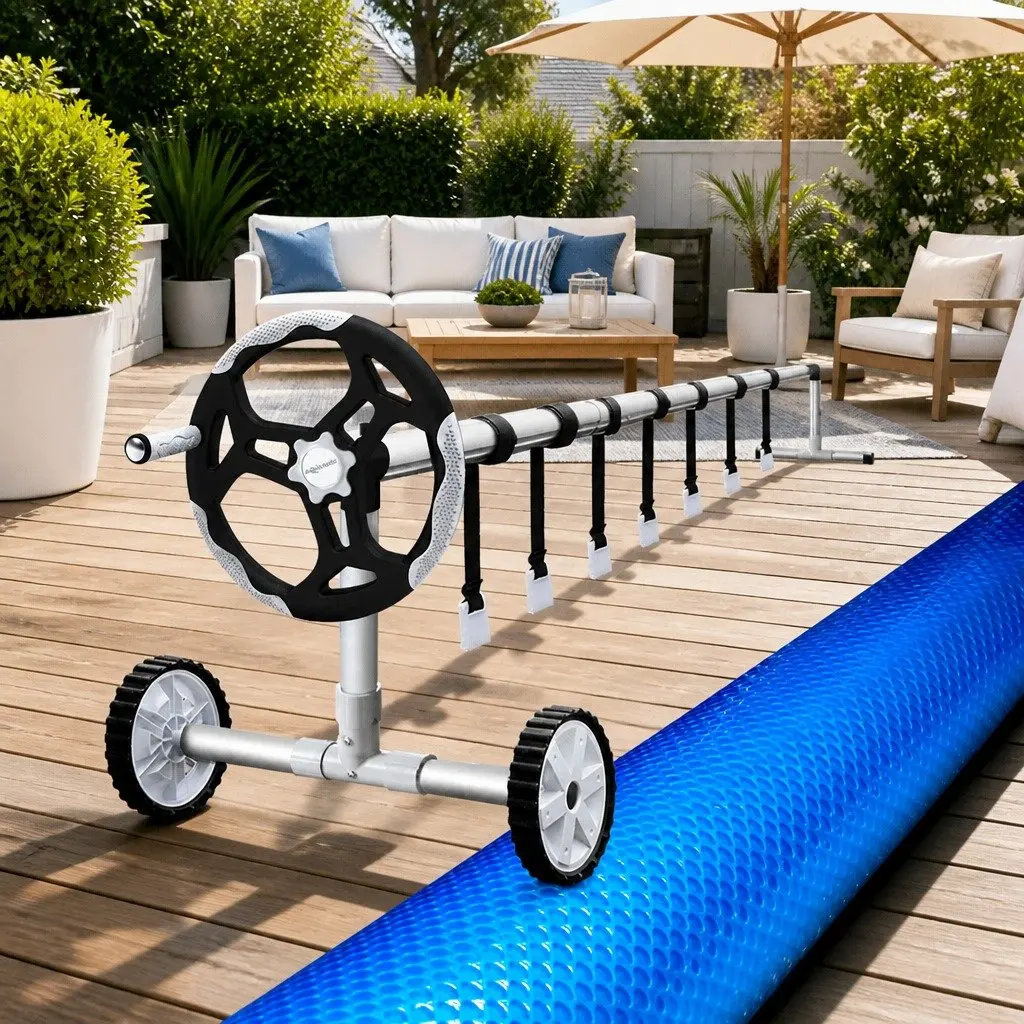 Pool Cover 500 Micron 10.5x4.2m Blue with Aluminium Roller Kit