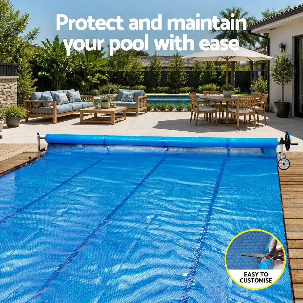 Solar Pool Cover 10.5x4.2m 600 Micron Blue with Silver Backing Aluminium Roller System