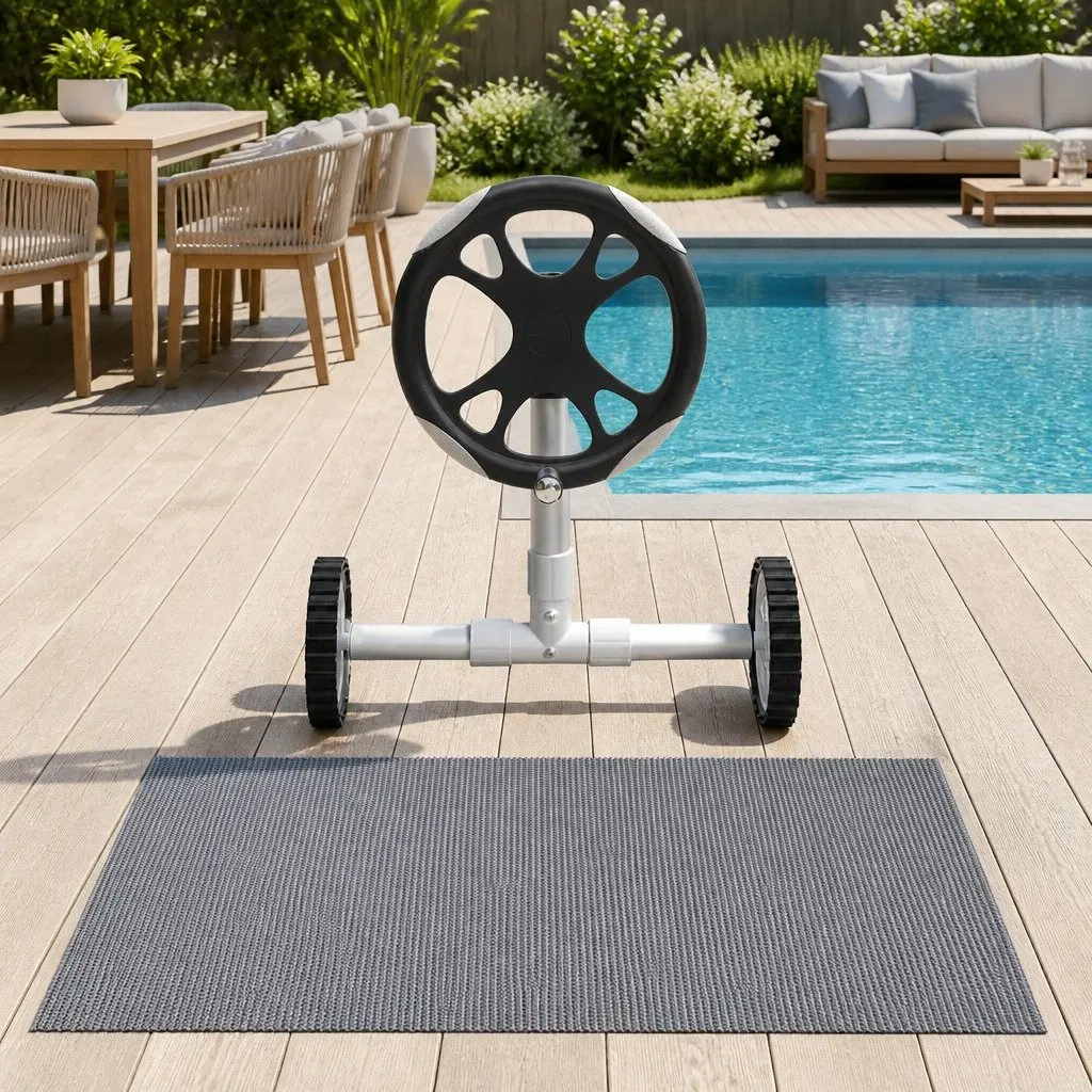 Solar Pool Cover 10.5x4.2m 600 Micron with Aluminium Roller 5.55m