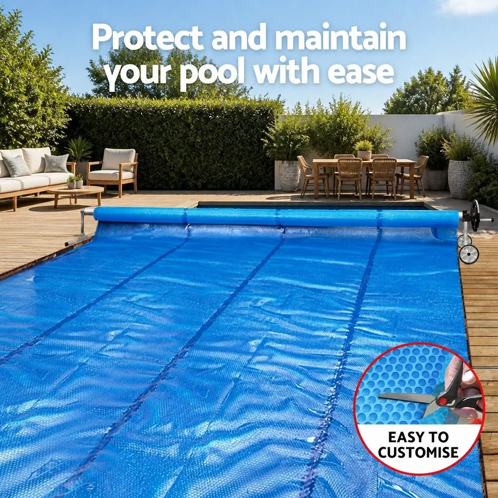 Solar Pool Cover 10.5x4.2m 600 Micron with Aluminium Roller 5.55m