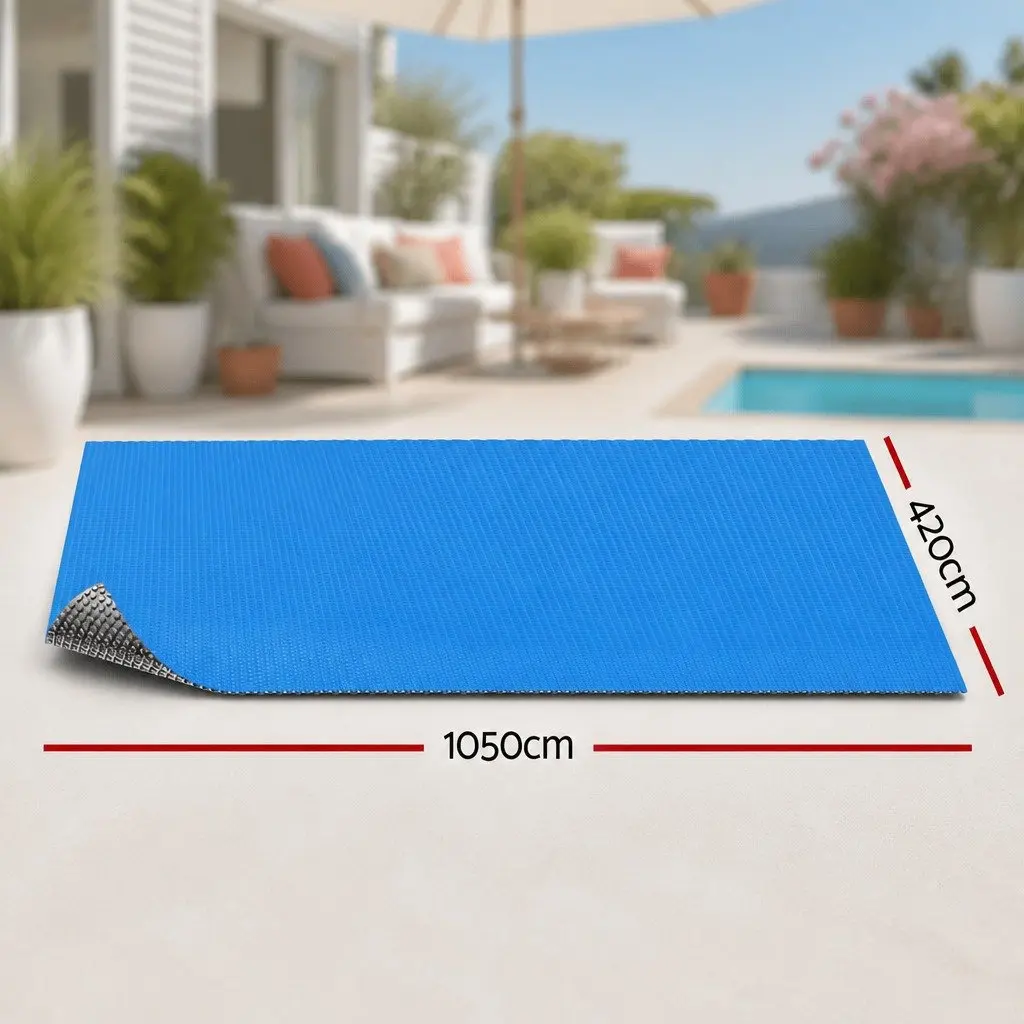 Solar Pool Cover 600 Micron Bubble Heat Blanket Blue Silver 10.5m x 4.2m