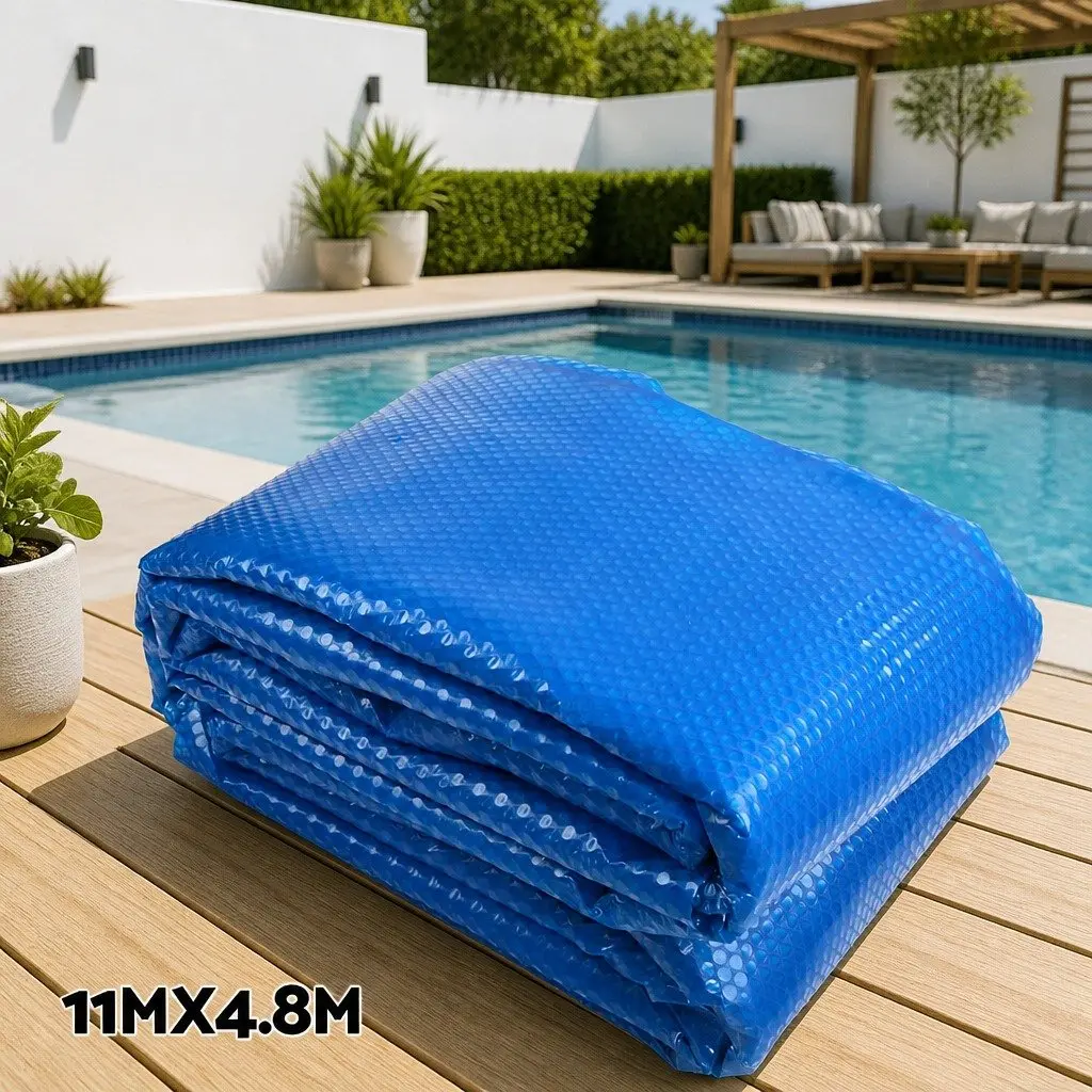 Pool Cover 11m x 4.8m 500 Micron Solar Blanket Blue with Aluminium Roller 5.55m Width