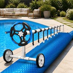 Pool Cover 11x4.8m Solar Blanket 500 Micron with Aluminium Roller Blue Heating