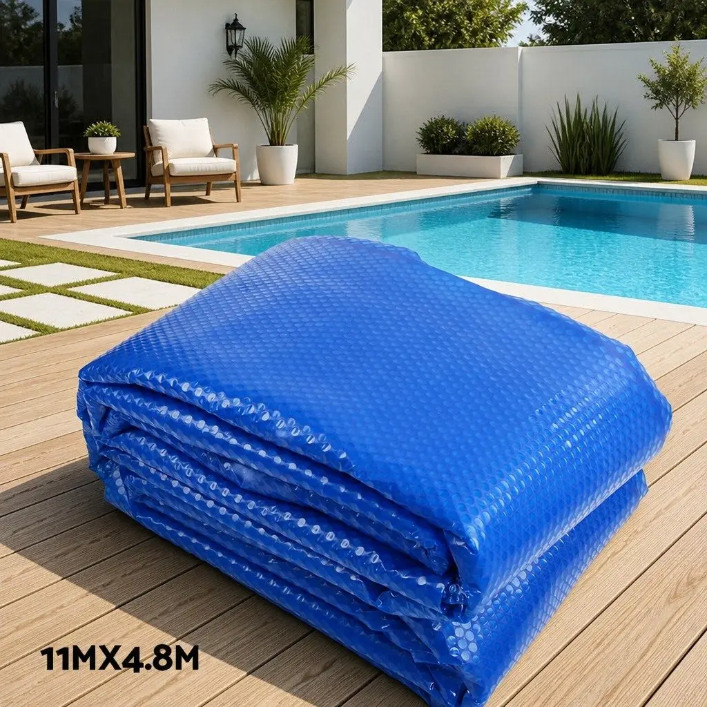 Solar Pool Cover 11m x 4.8m Blue 500 Micron with Aluminium Roller Durable Construction