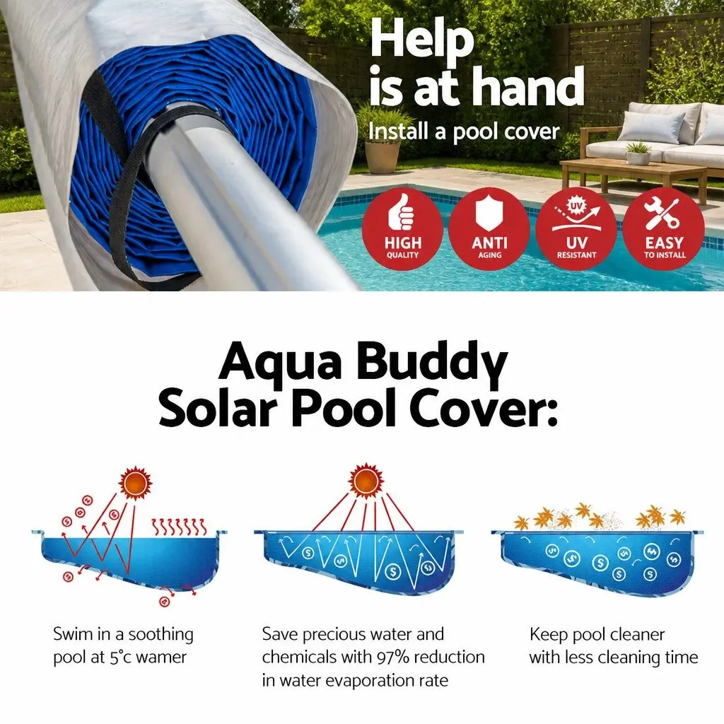 Solar Pool Cover 11m x 4.8m Blue 500 Micron with Aluminium Roller Durable Construction