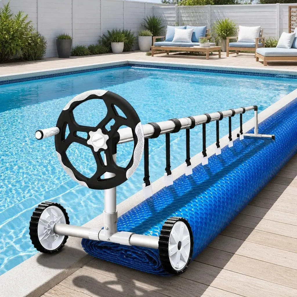 Pool Cover 11x4.8m Solar Blanket 500 Micron Blue with Aluminium Roller System