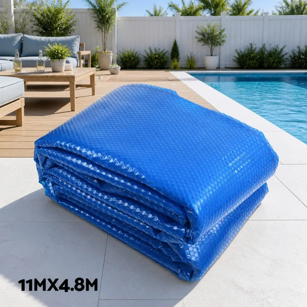 Solar Pool Cover 11m x 4.8m Blue 500 Micron with Adjustable Aluminium Roller System