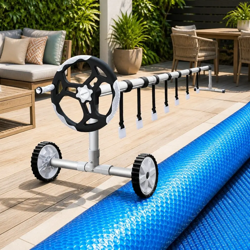 Solar Pool Cover 11m x 4.8m Blue 500 Micron with Adjustable Aluminium Roller System
